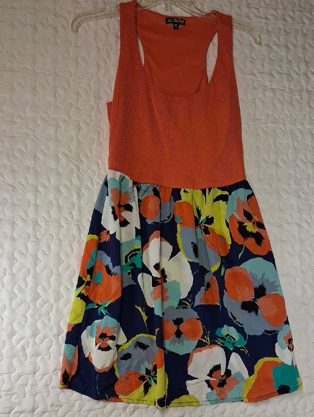 BeBop Orange Mesh Tank with Navy Multicolor Floral Skirt..measurements In Pict.